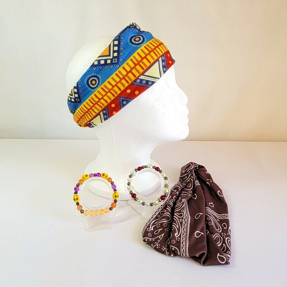 Multicolor And Brown Bandana Boho Headbands With Matching Bracelet Sets, Womens main image 6